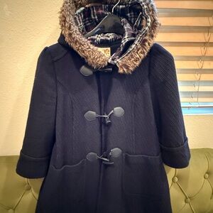 Forever 21 Black Pea Coat with Faux Fur Hood